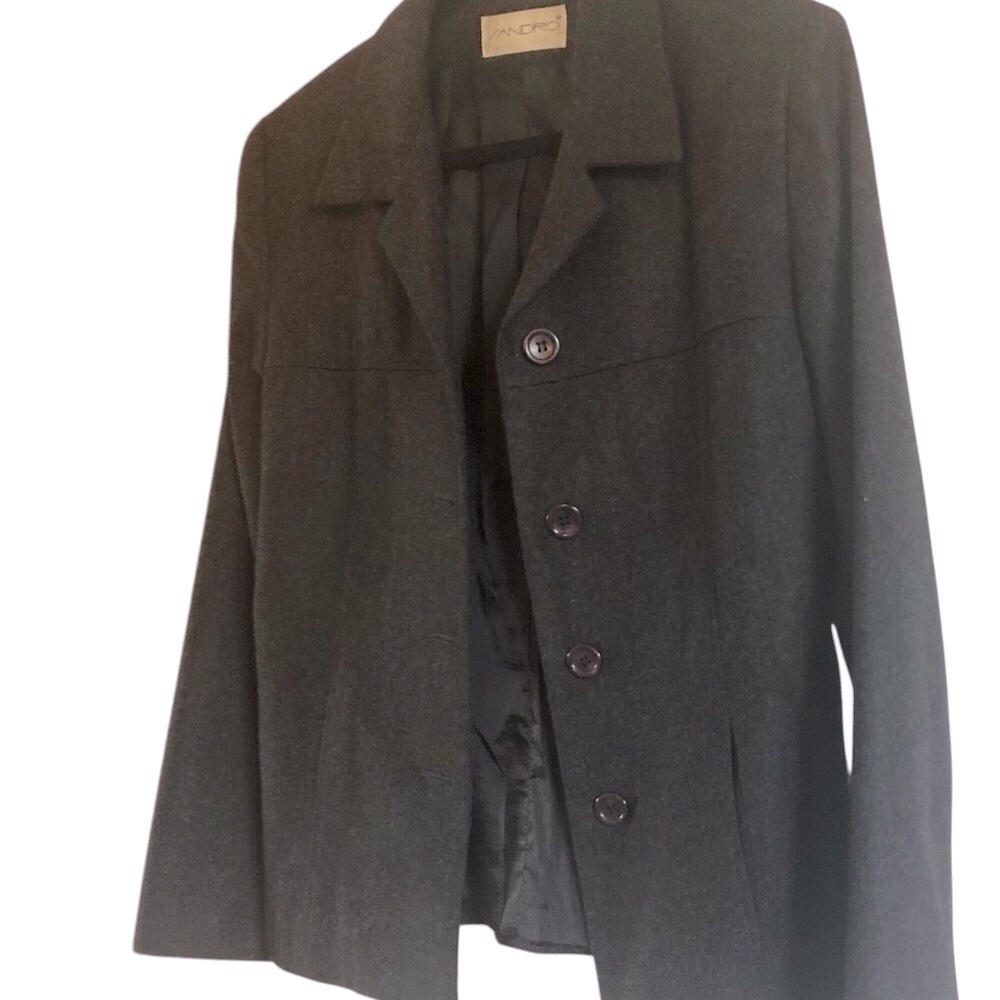SANDRO wool jacket blazer pockets SZ 12  luxury designer VTG charcoal grey